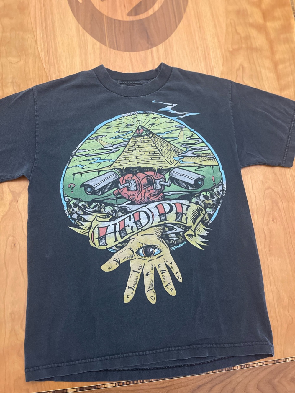 Hedpe-Graphic Black Tee with Colorful Pyramid & Hand Design
